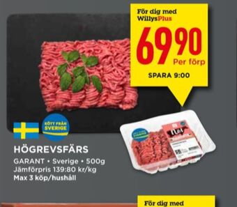 Willys Garant nötfärs erbjuda