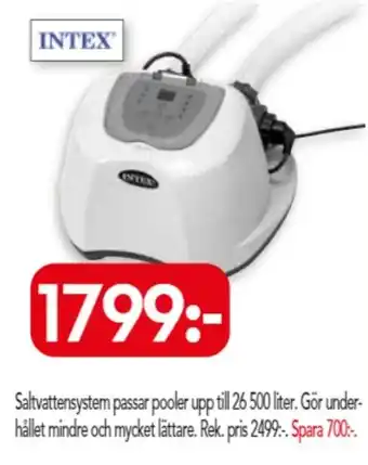 Bo Ohlsson Intex Saltvattensystem passar pooler upp till 26 500 liter erbjuda