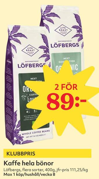 Hemköp Kaffe hela bönor erbjuda