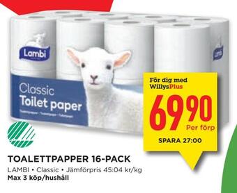 Willys Toalettpapper 16-pack erbjuda