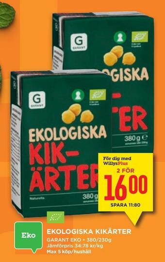 Willys Ekologiska kikärter erbjuda