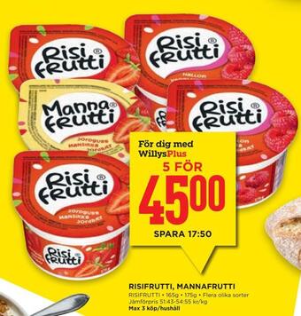 Willys Hemma Risifrutti, mannafrutti erbjuda