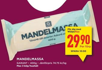 Willys Mandelmassa erbjuda