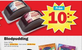 Pekås Geas blodpudding erbjuda