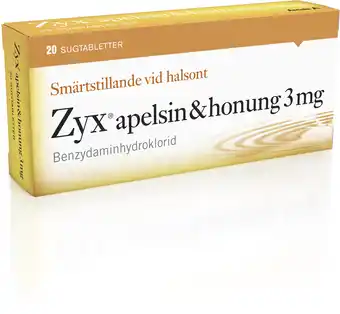 Apotek Hjärtat Zyx apelsin & honung sugtablett 3 mg 20 st erbjuda