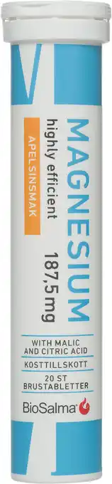 Apotek Hjärtat Biosalma magnesium 187,5 mg apelsin 20 brustabletter erbjuda