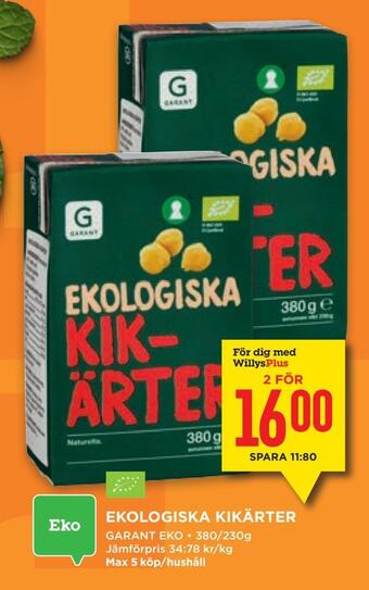 Willys Ekologiska kikärter erbjuda