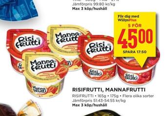 Willys Risifrutti, mannafrutti erbjuda