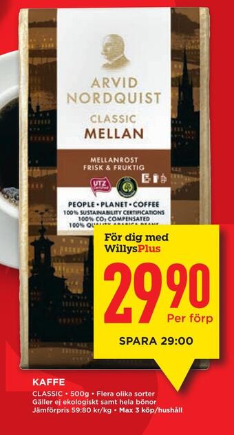 Willys Kaffe erbjuda