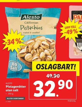 Lidl Pistagenötter utan salt erbjuda