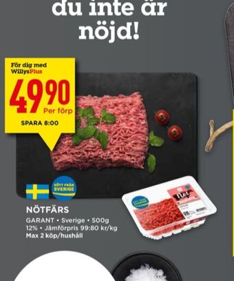 Willys Garant nötfärs erbjuda