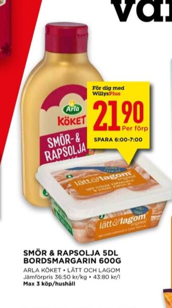 Willys Arla köket smör & rapsolja erbjuda