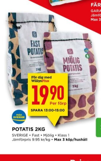 Willys Garant potatis erbjuda