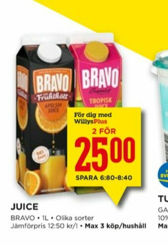 Willys Bravo Juice erbjuda