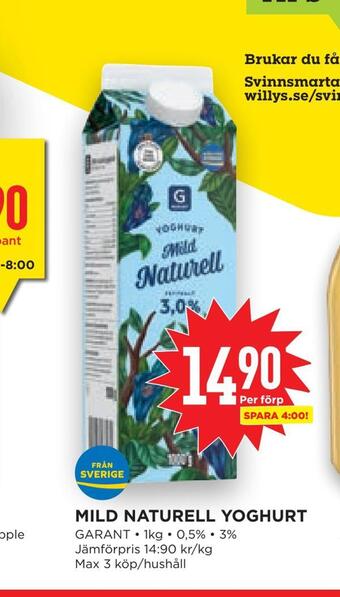 Willys Hemma Mild naturell yoghurt erbjuda