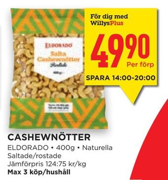 Willys Hemma Cashewnötter erbjuda