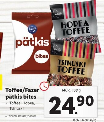 Lidl Toffee/ Fazer Pätkis Bites erbjuda