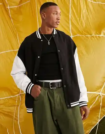 Asos design – svart bomberjacka i collegestil och oversize av jersey