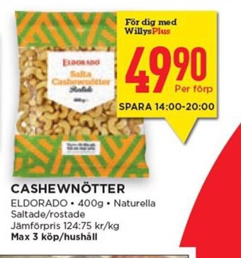 Willys Cashewnötter erbjuda