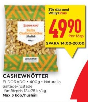 Willys Cashewnötter erbjuda