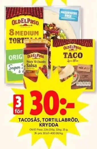 ICA Kvantum Tacosås, Tortillabröd, Krydda erbjuda