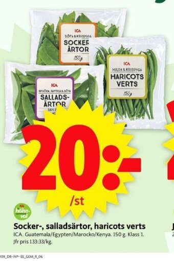 ICA Supermarket Socker-, Salladsärtor, Haricots Verts erbjuda