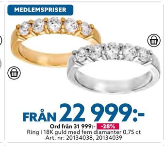 Albrekts Guld Ring i 18k guld med fem diamanter 0,75 ct erbjuda