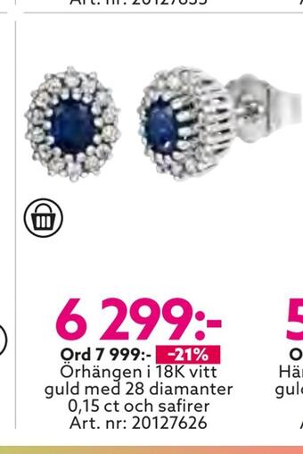 Örhängen i 18k vitt guld med 28 diamanter 0,15 ct och safirer