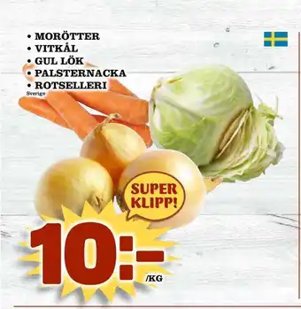 Morötter • vitkål • gul lök • palsternacka • rotselleri