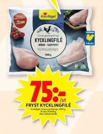 ICA Maxi Kronfågel Fryst Kycklingfilé 1000g erbjuda