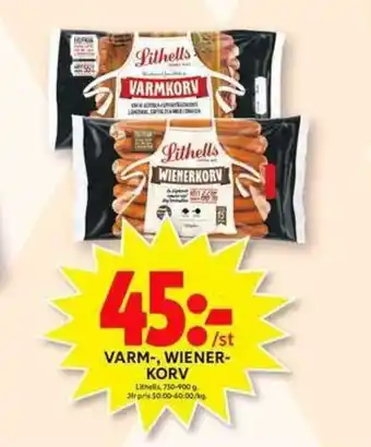 ICA Maxi Lithells Varm-, Wiener- Korv 750-900g erbjuda