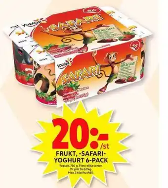 ICA Maxi Yoplait Frukt, -Safari- Yoghurt 6-pack 750g erbjuda