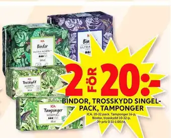 ICA Maxi ICA Bindor, Trosskydd Singel-Pack, Tamponger 10-32 pack erbjuda