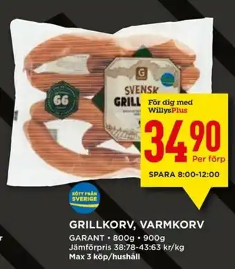 Willys Garant Grillkorv, Varmkorv 800g erbjuda