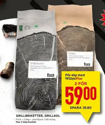 Fixa Grillbriketter, Grillkol 25g