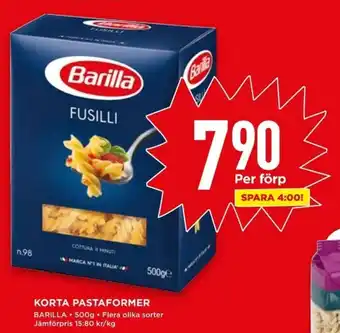 Willys Barilla Korta Pastaformer 500g erbjuda