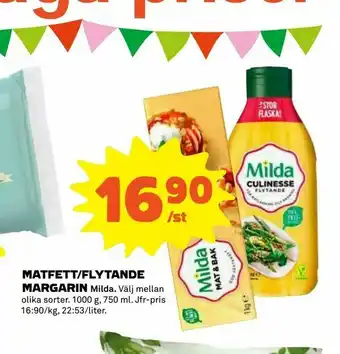 Matfett/flytande margarin
