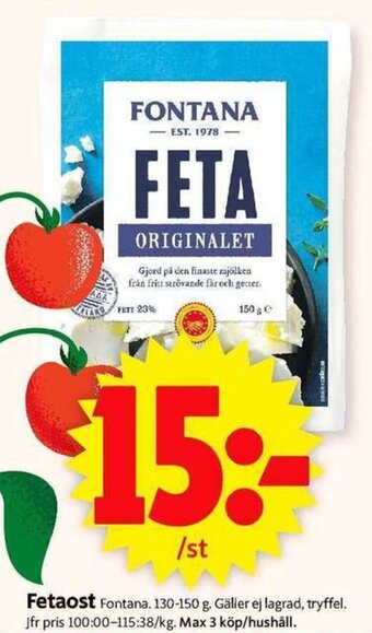 ICA Supermarket Fontana Fetaost 130-150g erbjuda