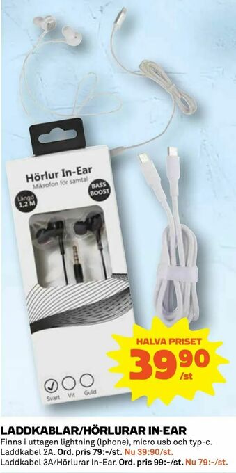 Coop Laddkablar/hörlurar in-ear erbjuda