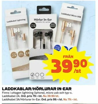Coop Extra Laddkablar/hörlurar in-ear erbjuda