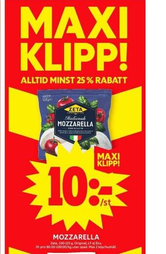ICA Maxi Zeta mozzarella erbjuda