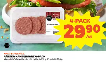 Coop Irland/John's Selection Färska Hamburgare 4x113g erbjuda