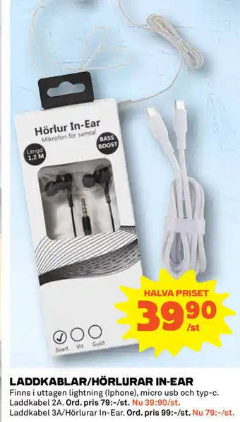 Coop Laddkablar/Hörlurar In-Ear erbjuda