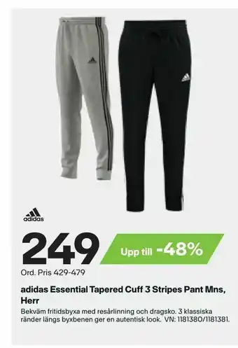XXL adidas Essential Tapered Cuff 3 Stripes Pant Mns, Herr erbjuda