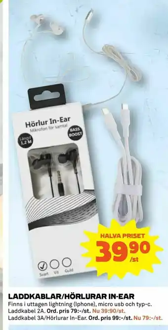 Laddkablar/hörlurar in-ear