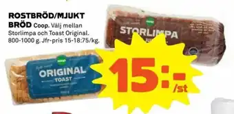 Coop Coop Rostbröd/Mjukt Bröd 800-1000g erbjuda