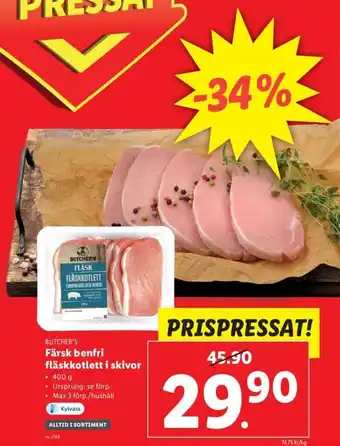 Lidl Färsk Benfri Fläskkotlett i Skivor erbjuda