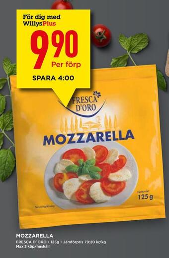 Willys Mozzarella erbjuda