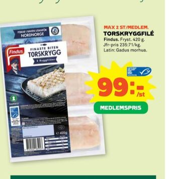 Stora Coop Findus torskfilé erbjuda