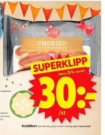 ICA Supermarket Gol Kryddkorv 400-450g erbjuda